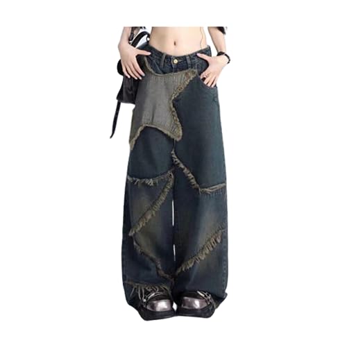 Low Rise Baggy Jeans for Women Goth Emo Pants Y2K Dark Retro