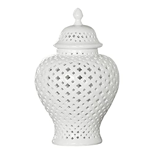 Luxury Ceramic Ginger Jar Display Lattice Hollow Vase Temple Jar Porcelain Storage Jars Ornaments for Desktop Office Gift Decoration, 27.5cm/10.83inch Height