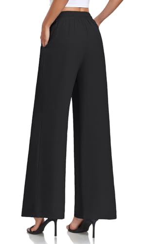 Women's Casual Pants Loose Fit Palazzo Pant Elastic Waist Drawstring Tie Knot Trousers with Pockets4