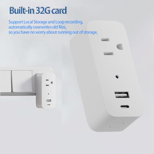 Image of Wireless Plug 1080p Camera Smart Power Strip Support App Remote & Local Storage Suitable for Pet Monitor Built-in 32G Memory Card (No Audio)