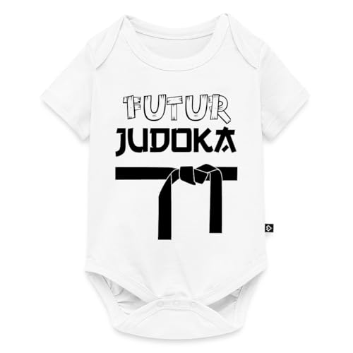Spreadshirt® Future Judoka/Cadeau Arts Martiaux/Déguisement Ceinture Noir Drôle Body Bébé Bio Manches Courtes, 0-3 mois, blanc