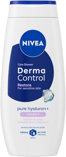 NIVEA Docciaschiuma Derma Control Restore 250 ml, Bagnoschiuma extra delicato per pelli sensibili, Bagnodoccia profumato con Acido Ialuronico e Vitamina E per una pelle morbida e liscia