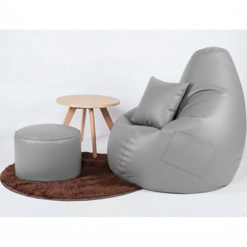Image of 4XL Faux Leather Bean Bag Cover with Footrest Color Grey | Bean Bag Cover Without Beans Filled XXXXL (Only Cover)