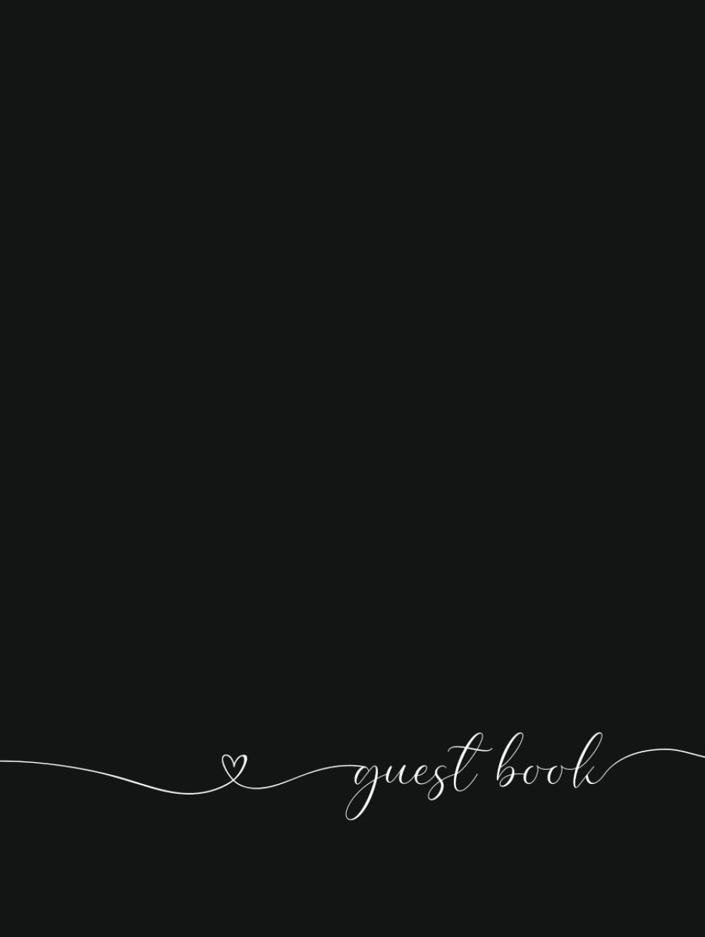 Simple Black Wedding Guest Book Hard Cover with Cute White Heart Design for weddings, receptions, etc. with heart design on each double sided page, 8