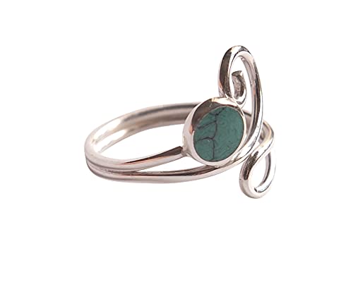 925 Sterling Silver Swirl 5Mm Reconstructed Turquoise Gemstone Toe Ring/Pinki Ring - Small Adjustable Dainty Handmade By Miya Jewelry Creactions #TOP6