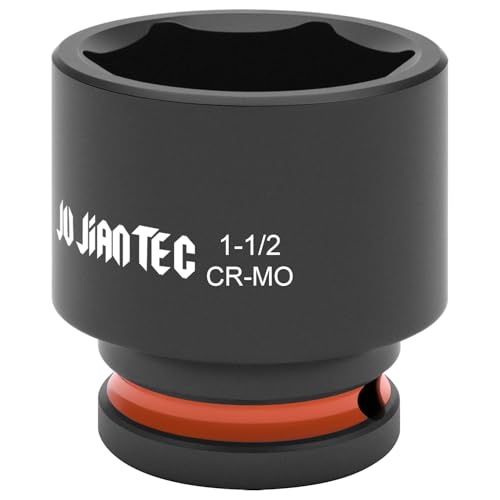 JU JIAN TEC 1/2 Inch Drive - 1-1/2 inch Shallow Impact Socket with Anti-Rounding 6 Point Design Heat-Treated Cr-Mo Steel Automotive Truck Maintenance Heavy Equipment Repair