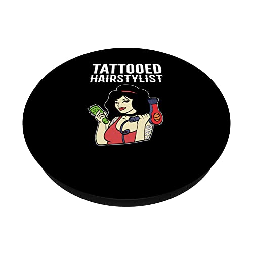 Tattooed Hairstylist Tattooist PopSockets Swappable PopGrip, Black - Image 2