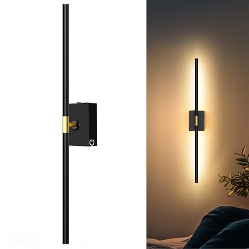 Image of iThird Wall Sconce Battery Operated Wall Light: 10000mAh Wireless Wall Sconces with Remote Control, 360 Rotate Rechargeable Wall Scone for Bedroom Living Room Bathroom Hallway, 31.5 Inch, Black