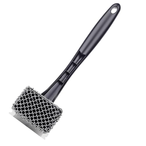 Bristle-Free Grill Brush & Scraper Durable Efficient and Extra Safe BBQ Cleaning Brush for Cast Iron and Stainless Steel Outdoor Grills(Coarse Mesh)
