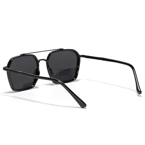 Image of Metal Square Frame Sunglasses Big Tr90 Double Bridge Polarized Sun Glasses TAC Lens Unisex Glasses