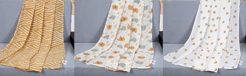 Image of Trance Home Linen Super Ultra Soft 100% Cotton Malmal Baby Swaddle Cloth | Baby Wrap for New Born Babies | Skin Frindelly Soft Baby Towel |New Born Swaddles-(100x100 Cm, Terra Tots,Pack of 3)