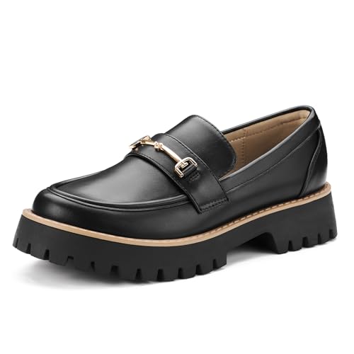 Image of ZURIN Loafers for Women Platform Chunky Heel Loafers Lug Sole Penny Loafers Comfortable Womens Business Casual Shoes