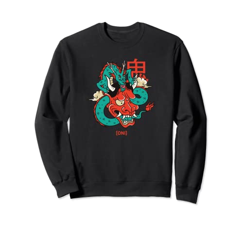 Retro Oni Hannya Dragón Harajaku 90s vintage Japón Sudadera