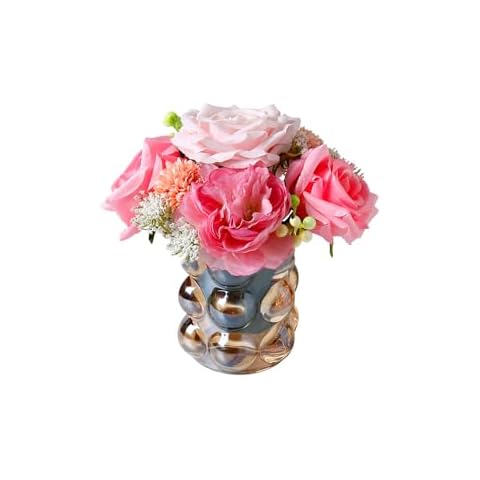 OTANG Fake Flower in Vase, Realistic Silk Rose Artificial Flower with Fake Plants Bouquet Decorations for Indoor Home,House,Bathroom,Office Desk,Womens Gift (White) Cover