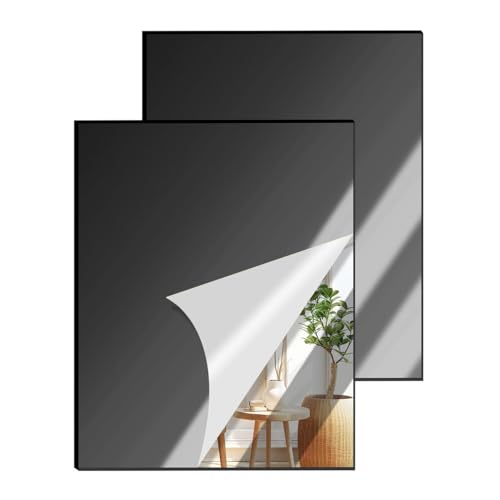Image of 2 Pcs 12 x16 Inch Black Acrylic Mirror Sheet, 1 /8 Inch Thick Opaque Glossy Mirror, Plexiglass Mirror Sheets with Protective Film, Rigid Mirror Sheets for Sawing, DIY, Laser Cutting and Engraving