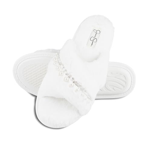 Jessica Simpson Women's Fashion Faux Feather Slide-On Memory Foam Slipper2