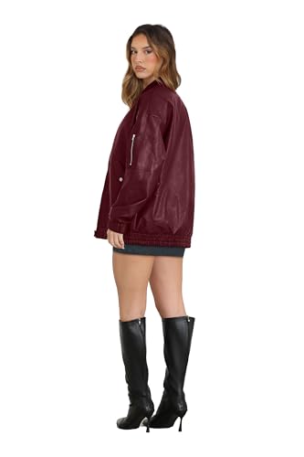 Image of Sampeel Leather Jacket Women Faux Oversized Motorcycle Bomber Coats 2026 Fall Fashion Outfits Winter Clothes