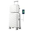 LUGGEX Carry on Luggage, Lightweight Suitcase 2 Piece with Spinner Wheels (White, 14/20)
