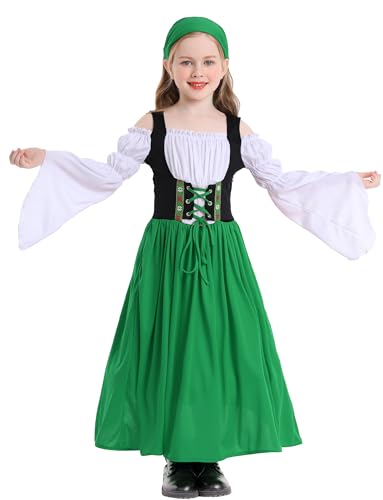Kids Girls Medieval Renaissance Faire Dress Off Shoulder Bell Long Sleeve Princess Maxi Dress