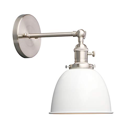 Applique murale industrielle Phansthy avec interrupteur marche-arrêt, applique murale rétro avec abat-jour en métal dôme, éclairage intérieur E27 pour cuisine chambre salon (blanc) Cover