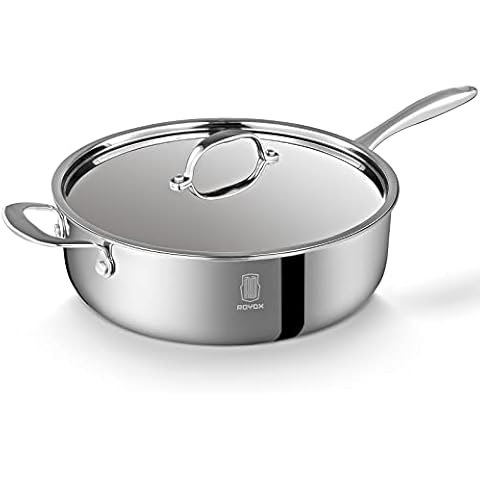 Sartén de acero inoxidable, 5 cuartos de galón de triple capa antiadherente con tapa Cover