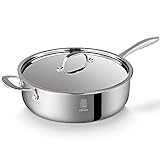 ROYDX Stainless Steel Skillet Saute Pan, 5 Quart Tri-ply Nonstick Large Fry Pans with Lid Single Sta