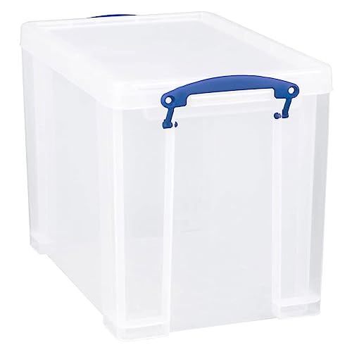 Really Useful Box 19 Liter Plastic Stackable Storage Container with Snap Lid & But-In Clip Lock Handles for Home or Office Organization, Clear