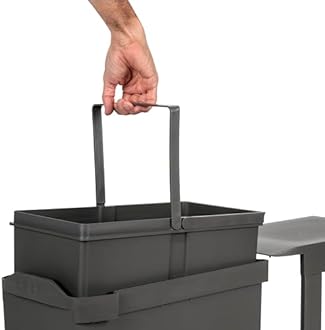 Emuca - Recycling bins for kitchen, 1 x 30L, lower fixing and automatic removal, Steel and Plastic, Anthracite grey