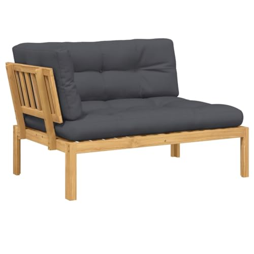 Image of Modular Outdoor Sectional Sofa 5-Seat Acacia Wood Frame Oil Finish 36x52x27 in Anthracite Cushions Weather-Ready for Patio Garden Balcony