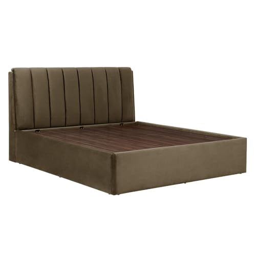 Image of Wakefit Bed | King (78 X 72) Solid Wood Bed, Upholstered, Hydraulic Storage, 3 Year Warranty - Antho - Velvet Stone