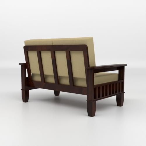 Image of Solid Sheesham Wood 4 Seater Sofa Set for Living Room | Premium Wooden Sofa with Cushioned Fabric Seats | Side Magazine Rack | Modern Furniture for Home & Office