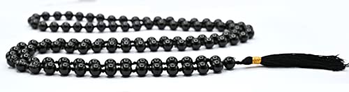 Certified Black Tourmaline Crystal Japa Mala Ganthi - 108 Beads Buddhist Prayer Beads - AAA Grade Original Healing Gemstone Agate Mala for Yoga Meditation Spiritual Reiki Feng Shui