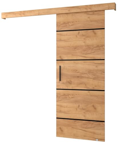 MEBLE KRYSPOL Salwador 4 Schiebetürsystem mit Schienenabdeckung - Zierstreifen - Wandschiebetüren für Innenräume - Loftartige Einbautüren - Solide Konstruktion - 90 x 204 cm - Handwerk Gold