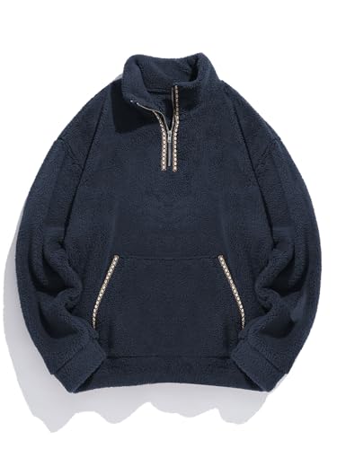 Image of ZAFUL Men 1 /4 Zipper Sweatshirt Ethnic Aztec Printed Kangaroo Pocket Fall Winter Pullovers Jacket Unisex Hoodie Tops