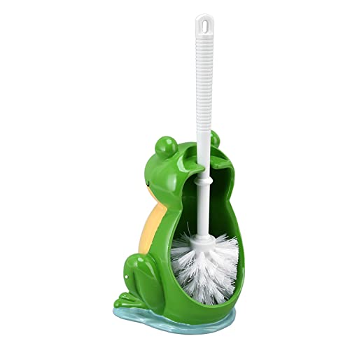 Image of Bathroom Toilet Brush Frog Shape Bowl Household Holder Set Brush Cartoon Creative Toilet Brush Appliance Frog Shape Toilet Brush Set Standing for Scrubbing