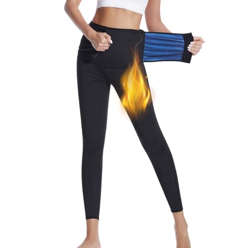 Vuirrm Sauna Pants for Women Weight Loss, Sweat Compression Slimming Sauna Leggings for Women High Waist Stretch Tummy-Control Butt-Lifting Leggings,S/M,Blue