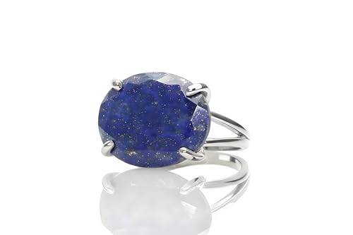 Bague lapis lazuli coupe ovale anti-ternissement en argent