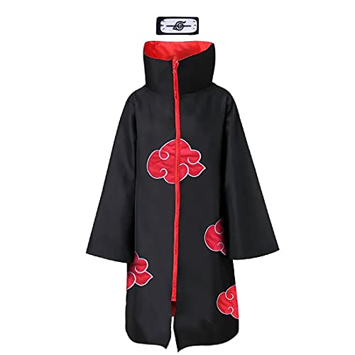 Kurosaki goods】Akatsuki Cloak Uchiha Itachi Cosplay Halloween Costume Robe Capes with Headband Ring (L)