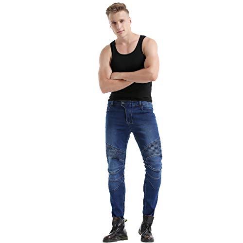 Takuey 2019 Waterproof Men Motorcycle Riding Pants Motocross Racing Jeans With 4 X Knee Hip Pads (L, Blue) #TOP5