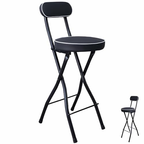 Taburete de bar plegable con respaldo, taburete alto portátil para isla de cocina, diseño plegable, ideal para uso en guitarra