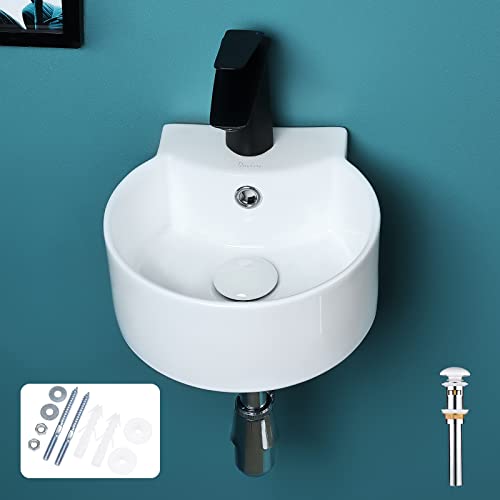 Davivy 12.2" X 11.4'' Wall Mount Bathroom Sink With Pop Up Drain And Installation Kit,Bathroom Corner Sink,White Vessel Sink,Small Bathroom Sink,Mini Rv Sink,Small Sinks For Tiny Bathrooms #TOP24