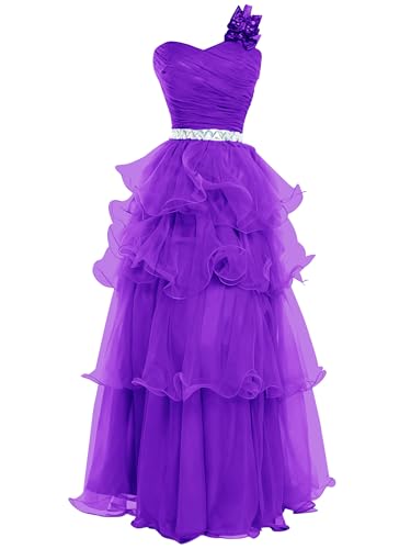 One Shoulder Long Prom Dress for Women Bow Tied Shoulder Formal Evening Party Gowns,Purple,US08