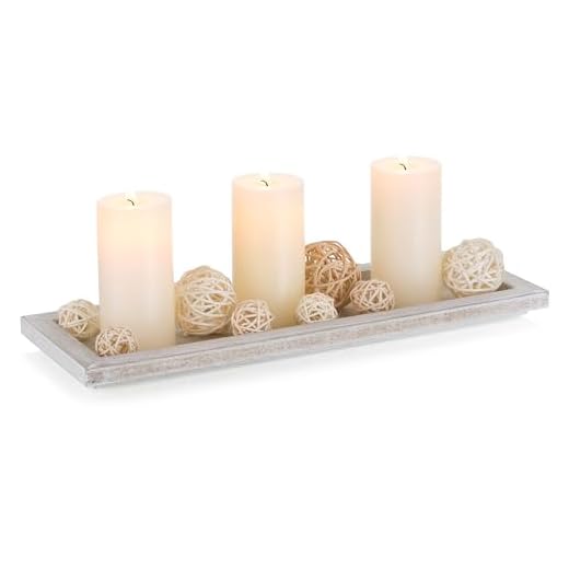 Romadedi Rechteckig Holztablett Tablett Deko：Länglich Holz Dekotablett Vintage Kerzentablett Holzschale für Kerzen Tisch Centerpiece Tischdeko Zuhause Couchtisch Küche Wohnzimmer Dekorative, 34.5cm