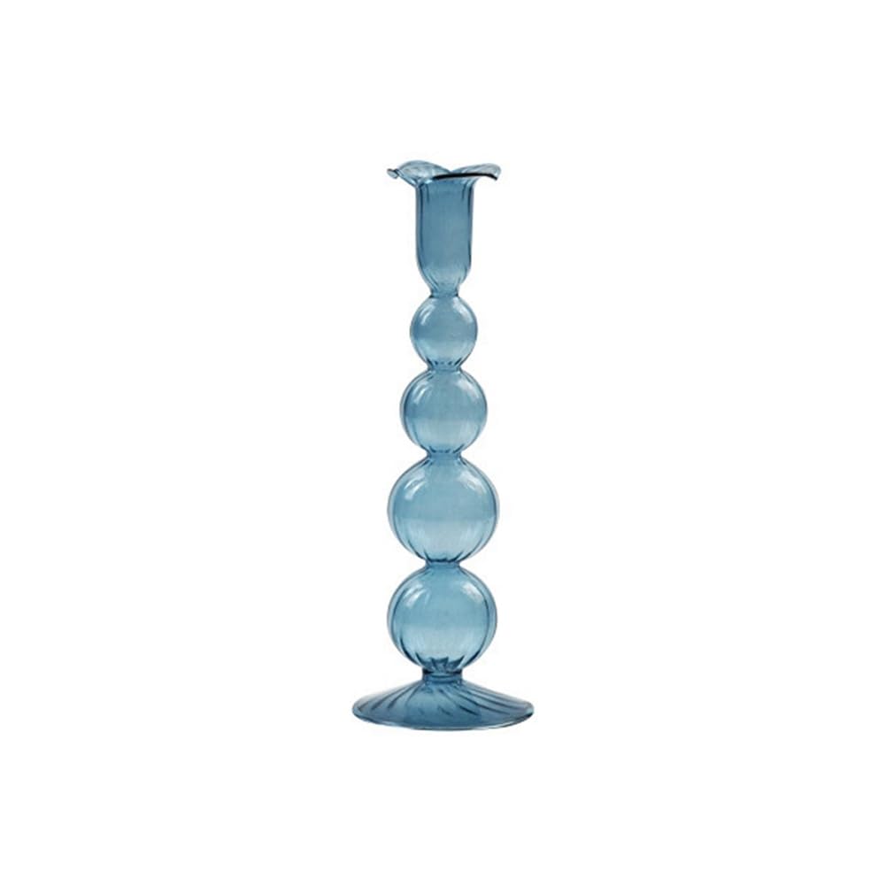 CTRLZS Romantic Glass Candle Holder Vintage Glass Candlestick Hydroponic Transparent Vase European Style Gift Transparent Blue