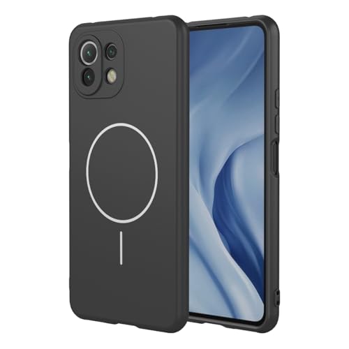 UPLAI Magnetisch Hülle für Xiaomi 11 Lite 5G NE/Xiaomi Mi 11 Lite Ultra Dünn Seidig Flüssiges Silikon Stoßfest Handyhülle mit Kameraschutz Weich Faserfutter TPU Mode Schutzhülle. Schwarz