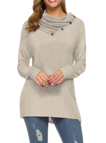 Image of WEACZZY Women's Long Sleeve Shirts Button Cowl Neck Casual Loose Tunic Tops Blouse Dressy Fashion 2026