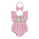 Newborn 3 6 9 12 18 Months Baby Girl Romper Boho Summer Clothes Crochet Flower Onesie Fly Sleeve Bodysuit Infant Outfit (Pink, 0-3 Months)