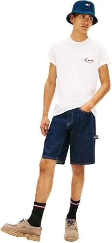 Tommy Jeans Herren T-Shirt Kurzarm Slim Sign Chest mit Logo, Weiß (Ecru), M – Ansicht 5