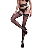 Ensemble de lingerie 3 pièces pour femme avec porte jarretelles et culotte sexy en dentelle, Noir , Taille unique