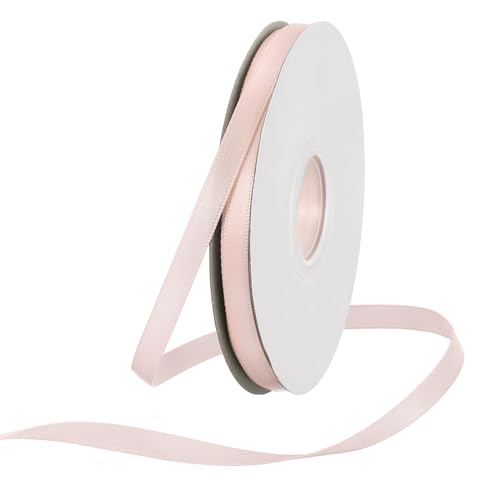 Rebower 1/4 Inch 50 Yard Satin Ribbon Thick Double Face Grosgrain Silk Ribbon, [for Gift Wrapping, Hair Bows, Wedding, Cake, Flower] - Pale Pink